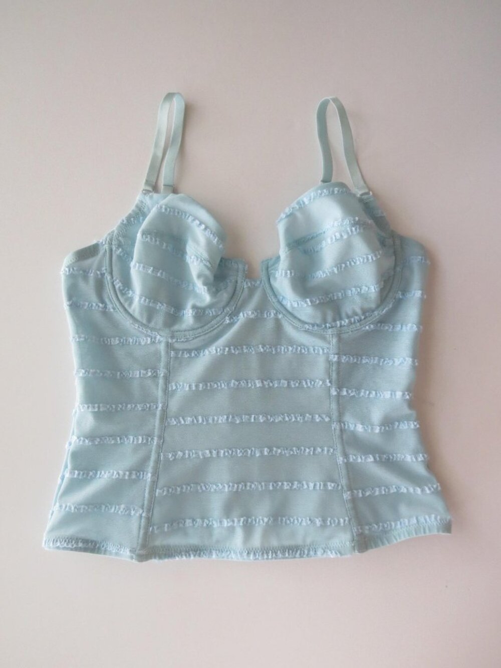 Vintage Italian Yamamay Bustier Top, Mint Blue Ruffle Trim Corset Cami, 2000s It
